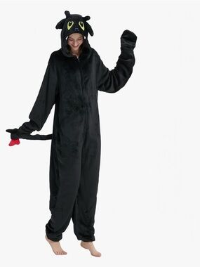 Black Dragon Character Onesie with Hood